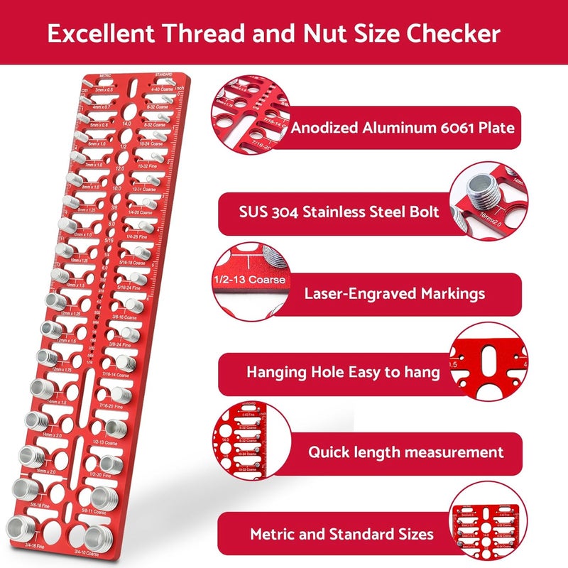 Esdabem 55 Nut and Bolt Thread Checker - Thread Checker Standard and Metric Bolt and Nut Identifier Gauge 20 Standard & 16 Metric 19 Drill Gauges Thread Gauge Screw Size and Thread Gauge Inch & Metric - Image 4
